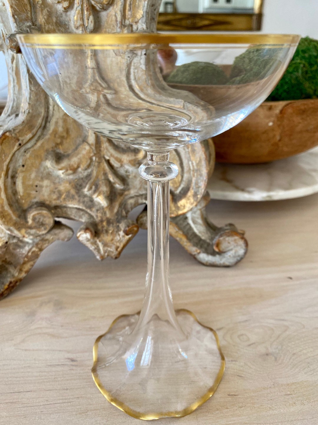 Vintage Tall Fluted Coupe Hand Blown Glass Gold Trim UNIQUE Etsy