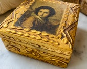 Vintage Florentine Box, Gilt and Wood with Young Child Portrait, Italy