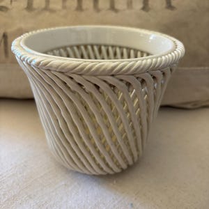 Vintage Italian Porcelain, Woven Basket Vase, Bassano Italy