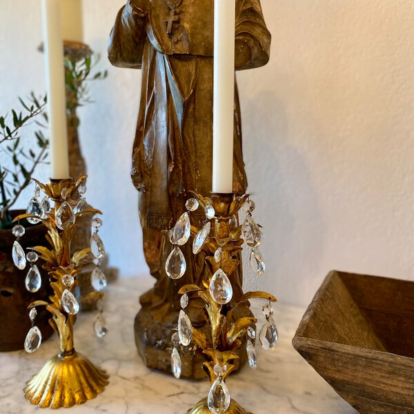 Candelabros de cristal estilo italiano vintage con prismas, mediados de siglo, Italia, juego de dos