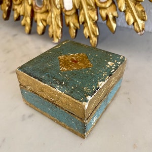 Vintage Florentine Trinket Box, Teal and Gilt, Wood, Made in Italy