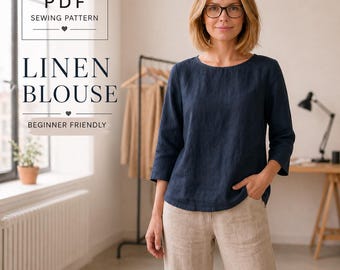 Leinen Tunika Bluse Schnittmuster, entspannte Passform, anfängerfreundlich DIY (PDF)