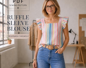 Rüschen Ärmel Bluse Schnittmuster • Square Neck Sommer Top (Digitaler Download)