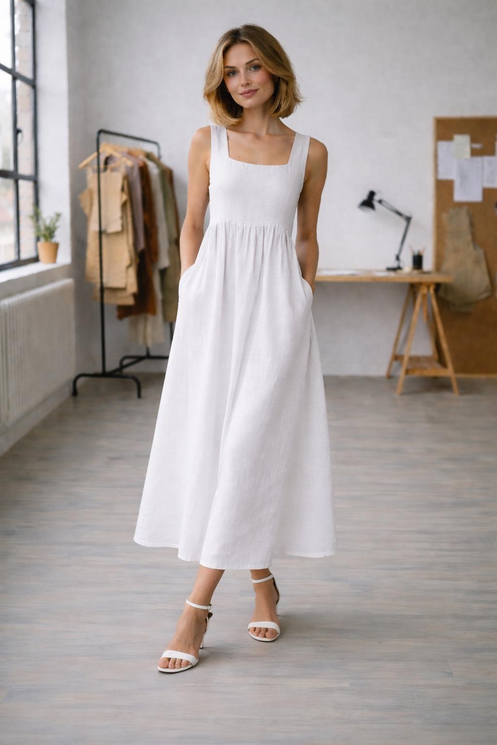 Square Neck Sleeveless Midi Dress - Etsy