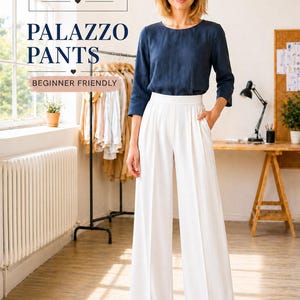 Cartamodello per pantaloni palazzo, pantaloni a gamba larga e vita alta (download digitale)