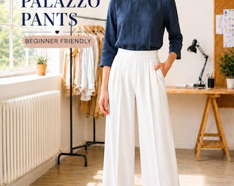 Palazzo Hose Schnittmuster Hochbundhose mit weitem Bein Schnittmuster