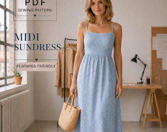Schnittmuster Sommerkleid mit Trägern , Rock mit Raffung (PDF Download)