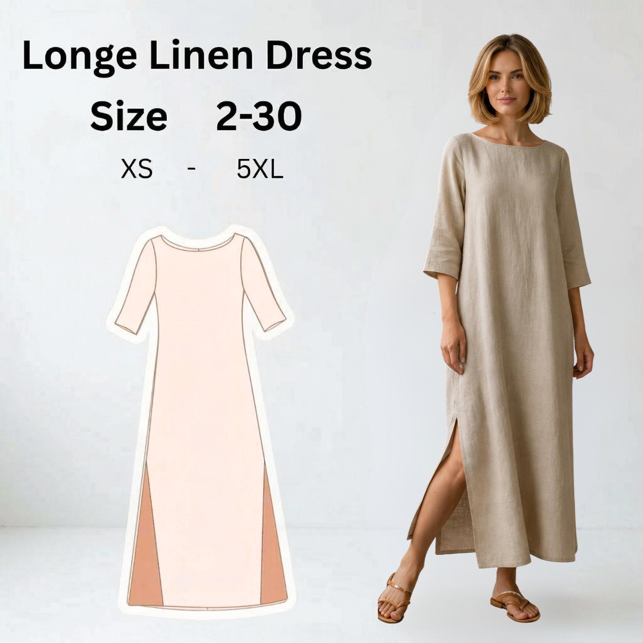 loose linen dress sewing pattern Linen Maxi Dress Sewing Pattern,beginner Friendly Pattern,minimalist Long  Sleeve Dress, Easy DIY Summer Dress,handmade Wardrobe Pattern