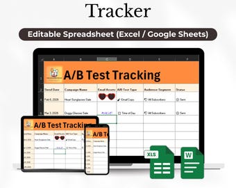 AB-Test-Tracking-Sheet, AB-Test-Spreadsheet-Vorlage, Marketing-Test-Tracker, bearbeitbare Excel Google Sheets-Vorlage Perfekt für Vermarkter