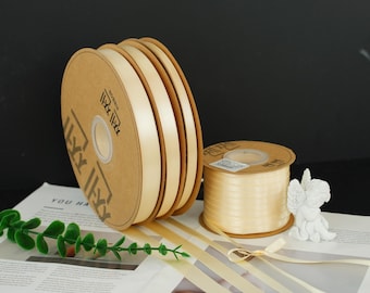 Champagne Double-Faced Satin Ribbon – 5 Yards Soft Satin for Gift Wrapping, Hair Bows, Wedding Decor