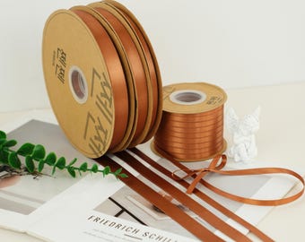 Brown Double-Faced Satin Ribbon – 5 Yards Soft Satin for Gift Wrapping, Hair Bows, Wedding Decor