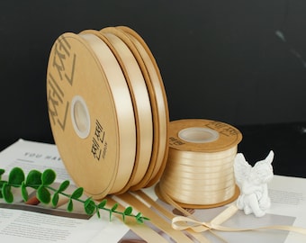 Cream Double-Faced Satin Ribbon – 5 Yards Soft Satin for Gift Wrapping, Hair Bows, Wedding Decor