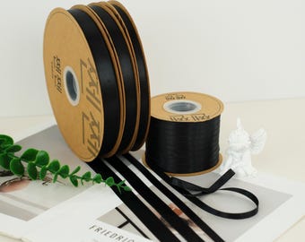 Black Double-Faced Satin Ribbon – 5 Yards Soft Satin for Gift Wrapping, Hair Bows, Wedding Decor