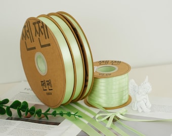 Light Sage Green Double-Faced Satin Ribbon - 5 Yards Satin for Gift Wrapping, Wedding Decor