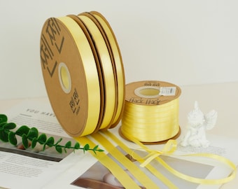 Yellow Double-Faced Satin Ribbon – 5 Yards Soft Satin for Gift Wrapping, Hair Bows, Wedding Decor