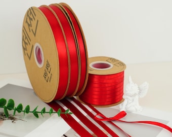 Red Double-Faced Satin Ribbon – 5 Yards Soft Satin for Gift Wrapping, Hair Bows, Wedding Decor