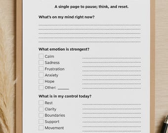 Selbstreflexion Arbeitsblatt | Druckbare Arbeitsblatt für psychische Gesundheit | Emotionales Wohlbefinden Vorlage | Sofort Download PDF