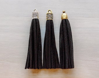 Faux Suede Tassel Keychain in Black, Bag Tassel, Leather Tassel Charm, Purse Tassel, Gift Idea, 2 Tassels