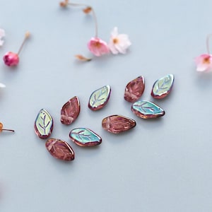 Amethyst Leaf Bead, AB, Aurora Borealis, Czech Glass, 10x5mm, 25 Pieces (ML1039)