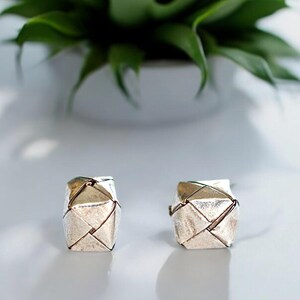 Hill Tribes, Fine Silver, Woven Cube Bead, Antiqued Silver, 8mm, Jewelry Making, 2 Pieces