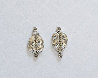 Leaf Antiqued Silver Finish Brass Connector -16x9mm-  2 Pieces