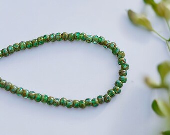 Tri Cut, Dark Green Trica, Czech Glass, Picasso Bead, 4X3mm, 50 Pieces, (AN6-106)