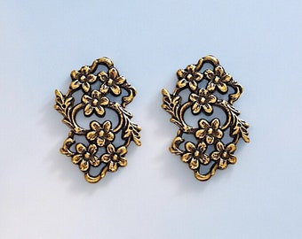 Flower Connector, Cut Out Design, Brass Link, 19x13mm,  2 Pieces
