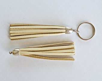 Deerskin Leather Saddle Tan Tassel Smooth Silver Cap Pendant or Keychain 90mm 1 Piece