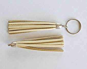 Deerskin Leather Saddle Tan Tassel Smooth Silver Cap Pendant or Keychain 90mm 1 Piece