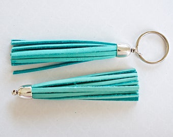 Deerskin Leather Saddle Tan Tassel Smooth Silver Cap Pendant or Keychain 90mm 1 Piece