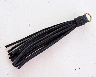 Deerskin Leather Saddle Tan Tassel Smooth Silver Cap Pendant or Keychain 90mm 1 Piece
