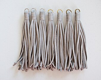Deerskin Leather Saddle Tan Tassel Smooth Silver Cap Pendant or Keychain 90mm 1 Piece