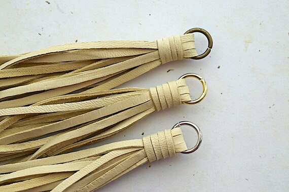 Deerskin Leather Saddle Tan Tassel Smooth Silver Cap Pendant or Keychain 90mm 1 Piece