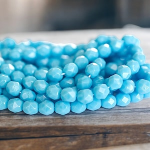 Blue Czech Glass Round Fire Polished Bead, Jewelry Making Supplies, DIY Crafts, Beading Supplies, Bead Stringing Material, 6mm, 25 Pieces