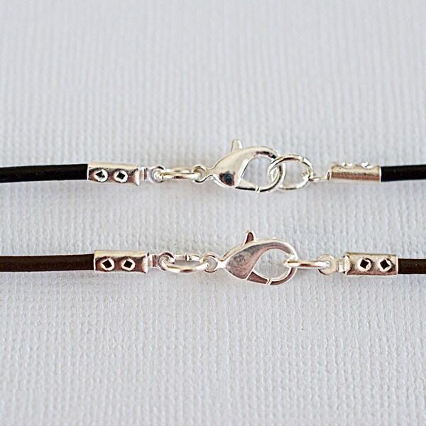 Leather Cord Neck, 2mm Round, Black or Brown with Silver Clasp, 1 Necklace of Your Choice