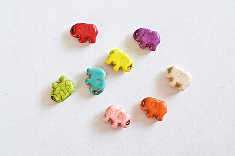 11X14mm Howlite Elephant Bead Blue Purple Orange Red Green 8 Pieces Mix White Yellow Pink