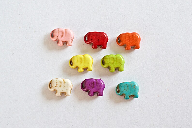 11X14mm Howlite Elephant Bead Blue Purple Orange Red Green 8 Pieces Mix White Yellow Pink