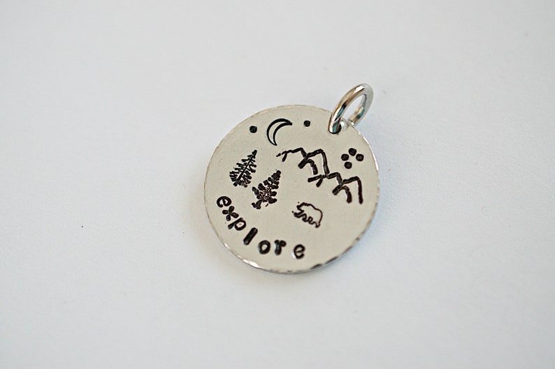 Scenic Pendant Hand Stamped Nature Lovers Hiking Explore Mountains Are Calling Camping