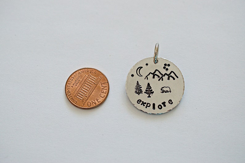 Scenic Pendant Hand Stamped Nature Lovers Hiking Explore Mountains Are Calling Camping