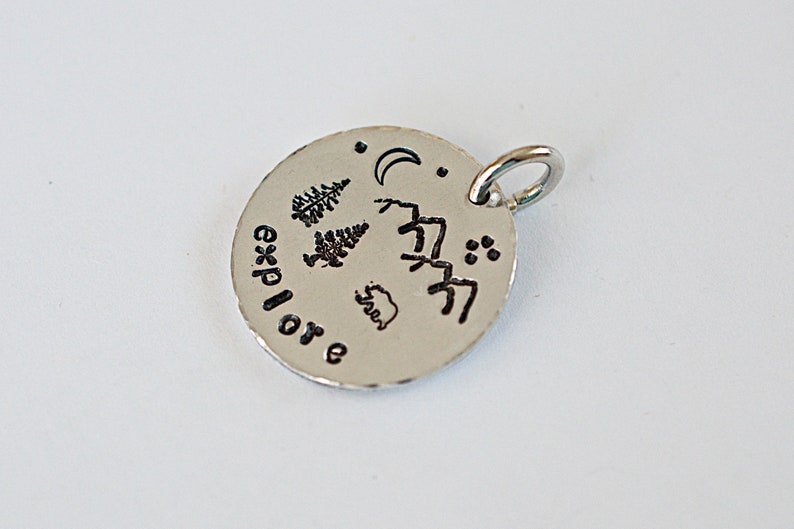 Scenic Pendant Hand Stamped Nature Lovers Hiking Explore Mountains Are Calling Camping