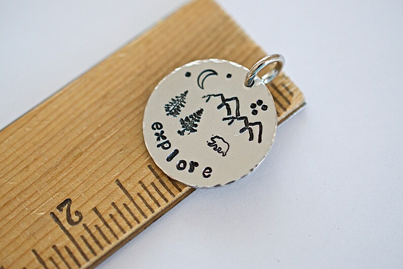 Scenic Pendant Hand Stamped Nature Lovers Hiking Explore Mountains Are Calling Camping