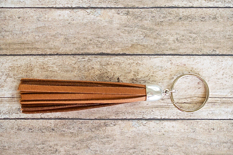 Deerskin Leather Saddle Tan Tassel Smooth Silver Cap Pendant or Keychain 90mm 1 Piece