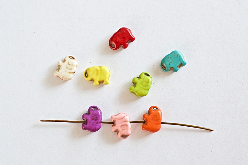 11X14mm Howlite Elephant Bead Blue Purple Orange Red Green 8 Pieces Mix White Yellow Pink