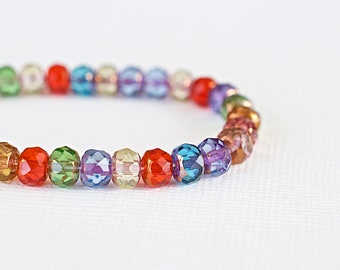 Multi Color Glass Bead, Faceted Gemstone Rondelle, Czech Copper Bead Mix, 4X6mm, 25 Pieces (821-MCC)