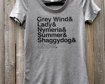 Game of Thrones Direwolves Names // Women's Scoop Neck Tee Shirt (Gray)