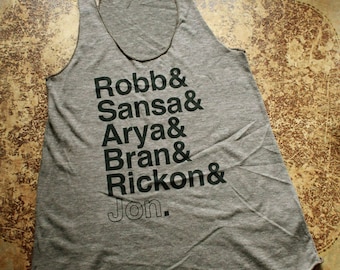 Game of Thrones // Stark Siblings Women's Racerback Tank // Robb Sansa Arya Bran Rickon Jon