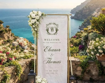 Personalized Wedding Fabric Sign, Vertical Fabric Wedding Banner, Modern Outdoor Wedding Banner, Personalized Wedding Decoration
