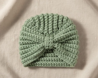 Baby Turban Crochet Pattern – Ribbed Newborn Beanie with Bow | PDF Download for Newborn, Baby & Toddler