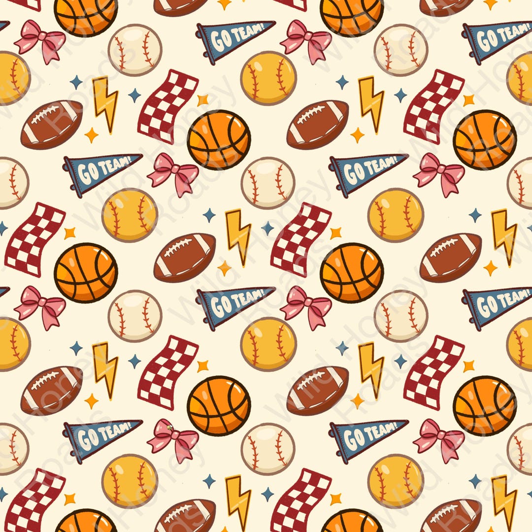Multi Sport Seamless Pattern | Football, Baseball, Basketball Girly ...