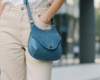 Curved Leather Shoulder | Small Handmade Leather Shoulder Bag | Crossbody for woman | Slow fashion concept |  High wear resistance